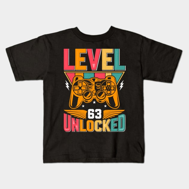 Level 63 Unlocked Awesome Since 1960 Funny Gamer Birthday Kids T-Shirt by susanlguinn